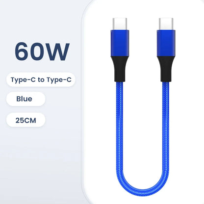 Short 30Cm Type C to USB C Cable Fast Charging for Iphone15 Xiaomi Samsung Huawei Power Bank 25Cm USB to Type C/USB C Data Cable