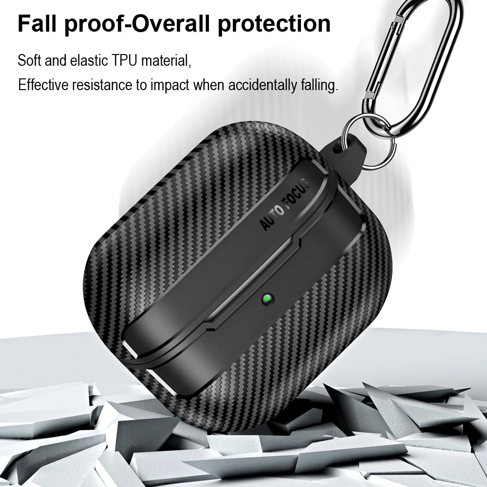 Carbon Fiber Earphone Protector Case for Samsung Galaxy Buds3 / Buds 3 Pro Case Protective Sleeve Cover with Keyring Accessories