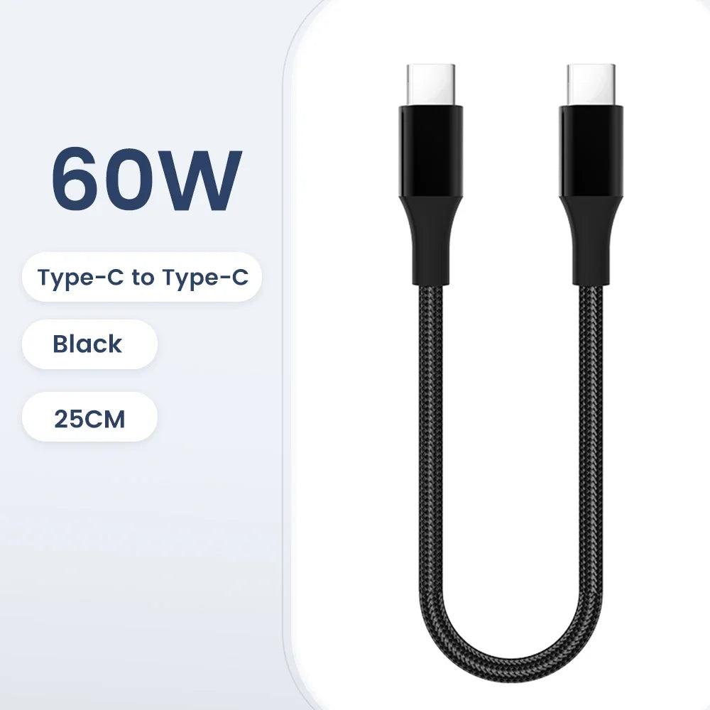 Short 30Cm Type C to USB C Cable Fast Charging for Iphone15 Xiaomi Samsung Huawei Power Bank 25Cm USB to Type C/USB C Data Cable