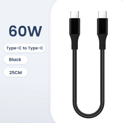 Short 30Cm Type C to USB C Cable Fast Charging for Iphone15 Xiaomi Samsung Huawei Power Bank 25Cm USB to Type C/USB C Data Cable