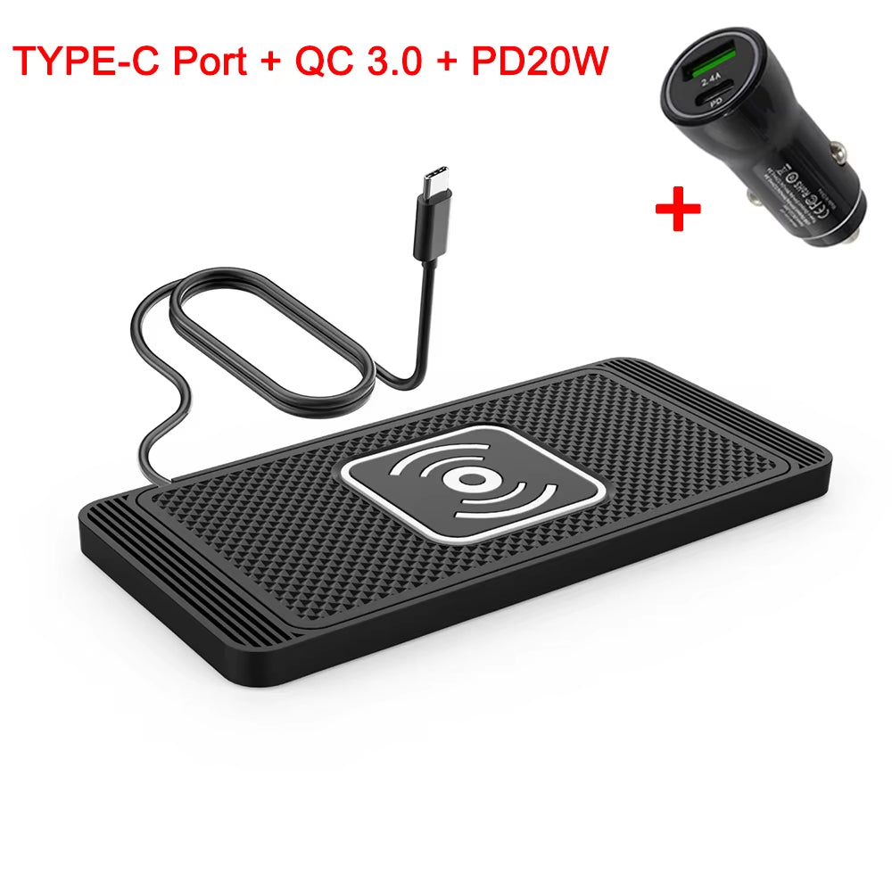 Car Wireless Charger Silicone Non-Slip Pad for Iphone 15 14 13 12 Samsung S24 S23 Xiaomi Car Phone Fast Induction Charging Pad