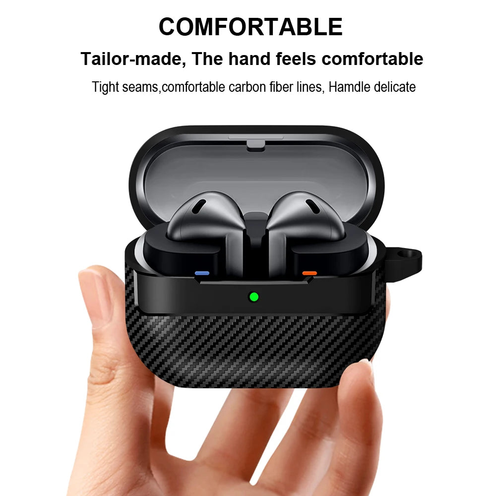 Carbon Fiber Earphone Protector Case for Samsung Galaxy Buds3 / Buds 3 Pro Case Protective Sleeve Cover with Keyring Accessories