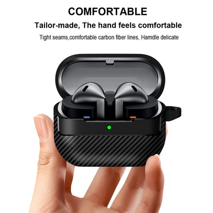Carbon Fiber Earphone Protector Case for Samsung Galaxy Buds3 / Buds 3 Pro Case Protective Sleeve Cover with Keyring Accessories