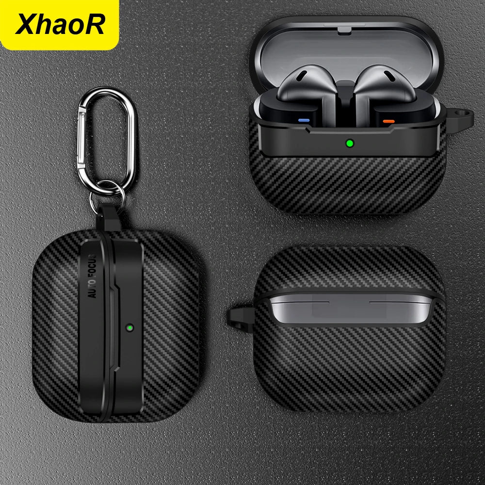 Carbon Fiber Earphone Protector Case for Samsung Galaxy Buds3 / Buds 3 Pro Case Protective Sleeve Cover with Keyring Accessories