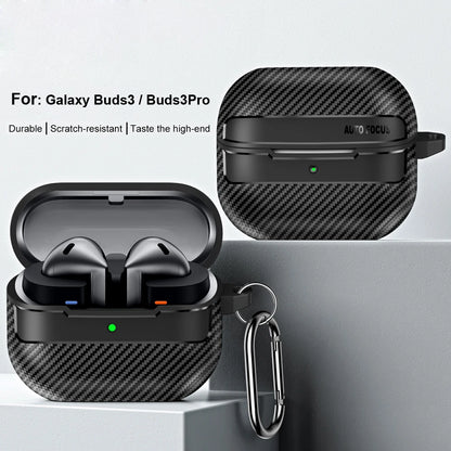 Carbon Fiber Earphone Protector Case for Samsung Galaxy Buds3 / Buds 3 Pro Case Protective Sleeve Cover with Keyring Accessories